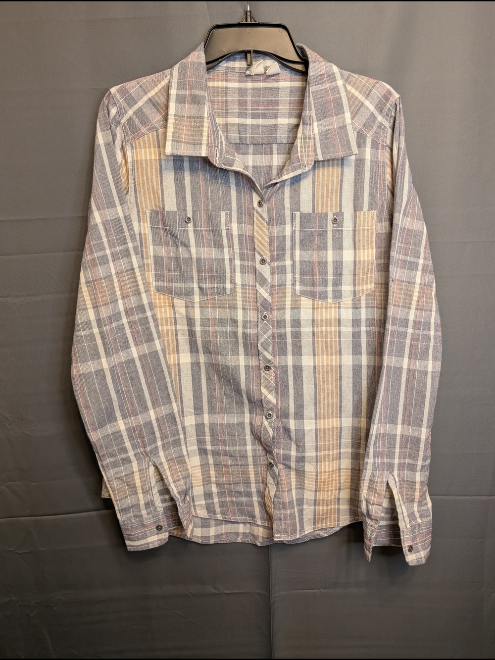 Roxy Plaid Button-Down Shirt in Black, Cream, Gold & Red